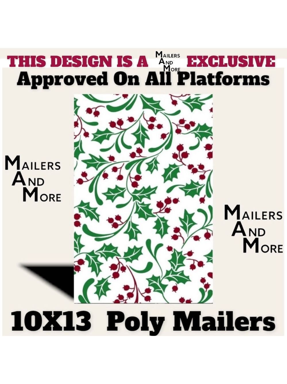 25 10X13 Poly Mailers Holly Berry Christmas PRICE IS FIRM - Picture 6 of 7